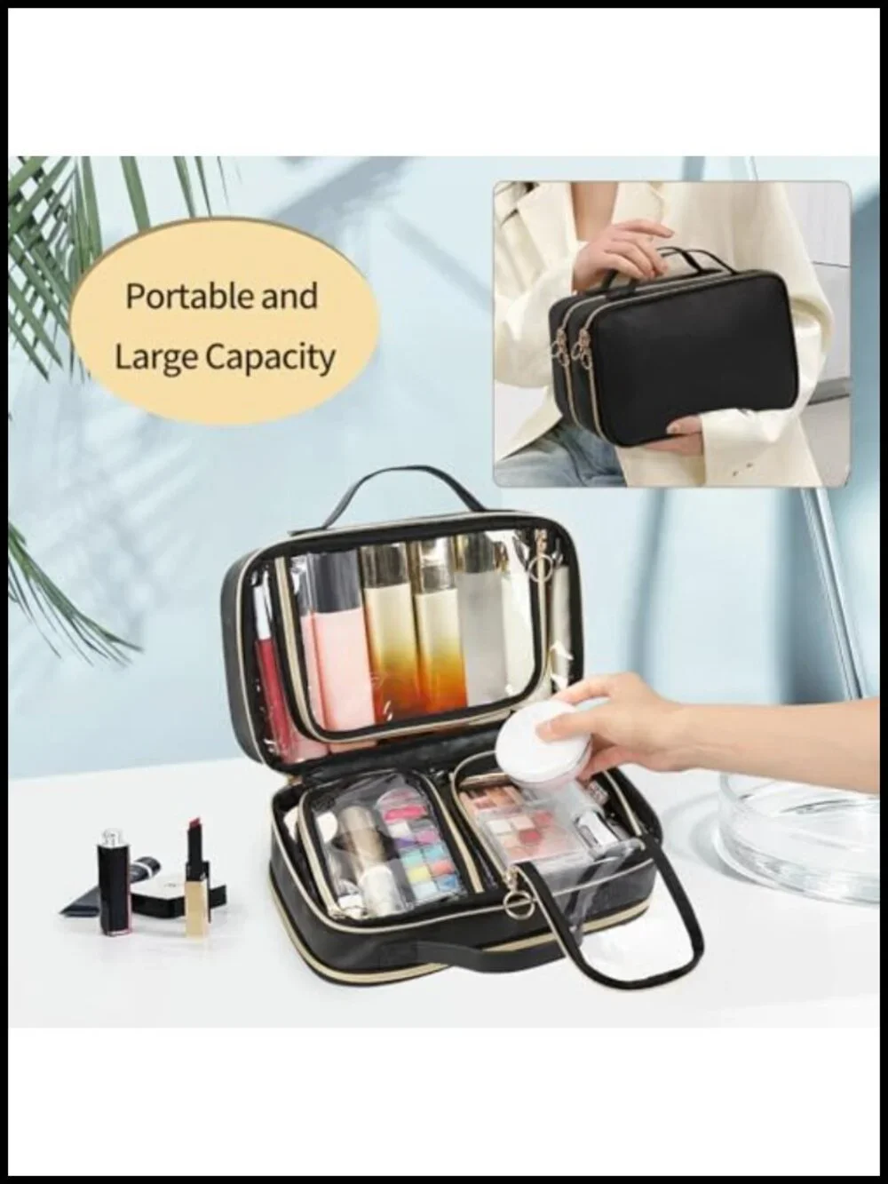 Large Capacity Clear Makeup Bag Travel Toiletry Organizer with Multiple